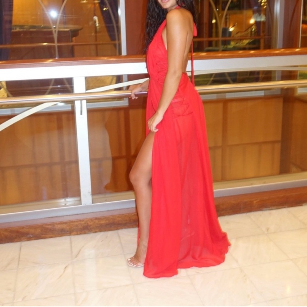 House of CB Red Halter Maxi - Picture 5 of 6